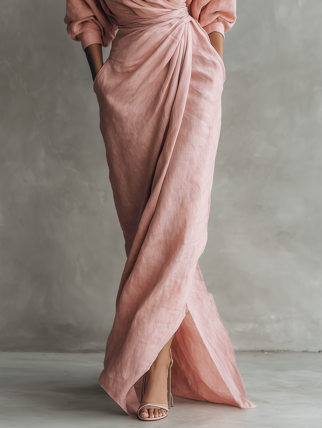 Minimalist V-neck Linen Blend Maxi Dress