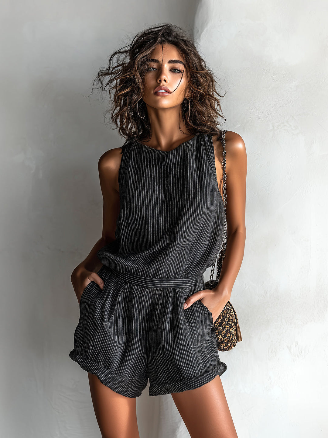 Lumina Striped Linen Blend Boat-Neck Romper