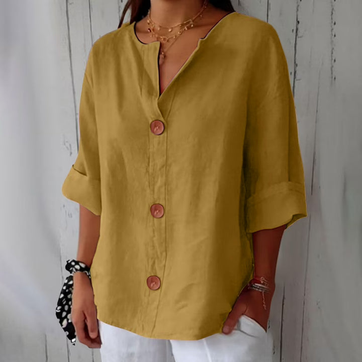 Maeve - Cotton Linen V Neck Shirt