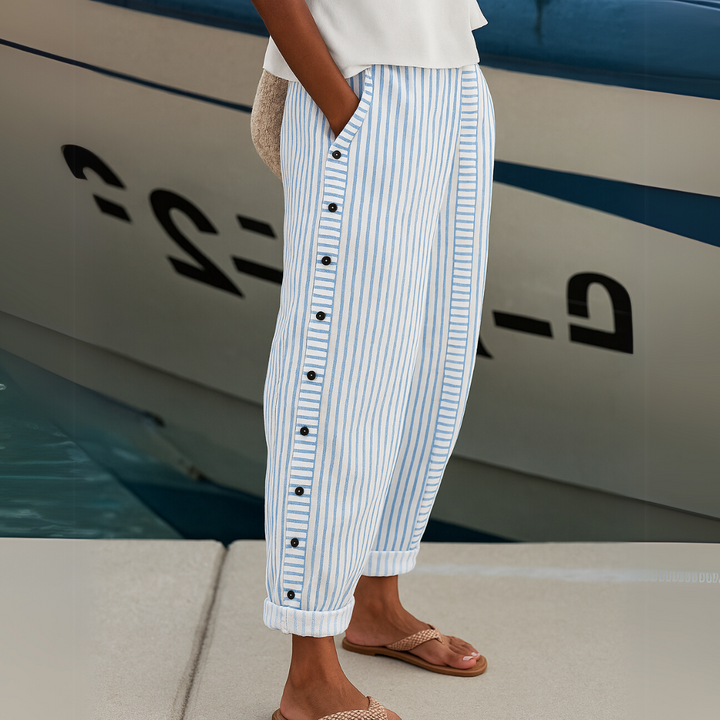 Bernadette | Stylish Striped Button Trousers