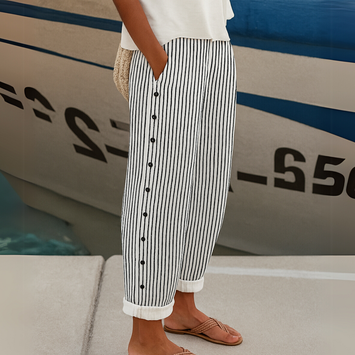 Bernadette | Stylish Striped Button Trousers