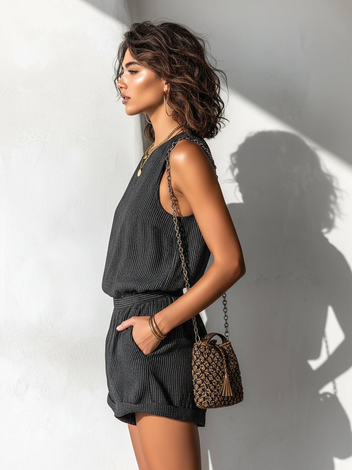 Lumina Striped Linen Blend Boat-Neck Romper