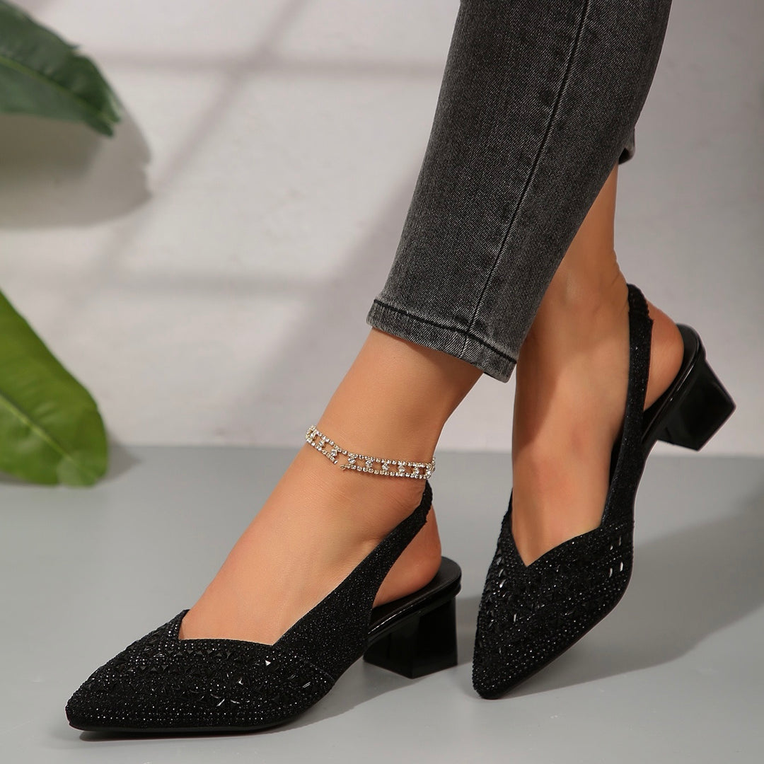 Elegant Rhinestone Slip On Heel Sandals