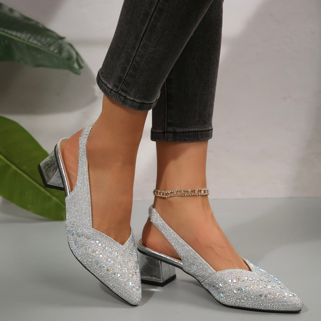 Elegant Rhinestone Slip On Heel Sandals