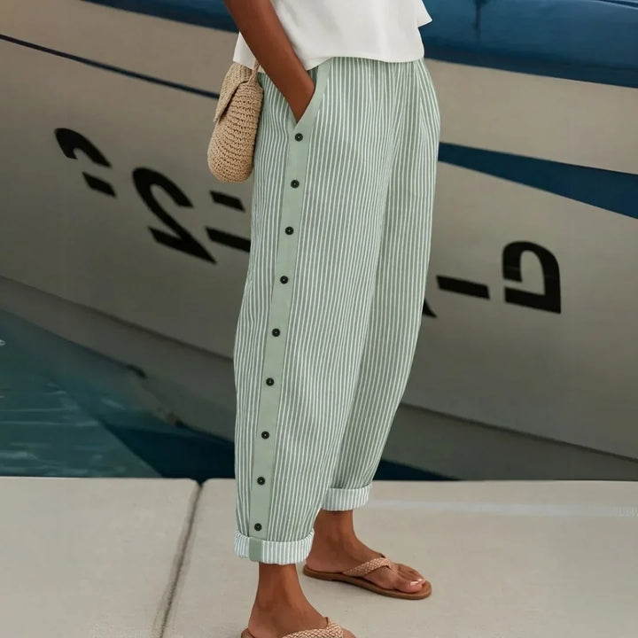 Bernadette | Stylish Striped Button Trousers