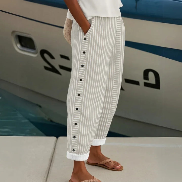 Bernadette | Stylish Striped Button Trousers
