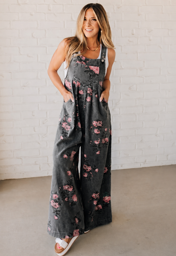 Bibi | Floral Print Denim Overalls