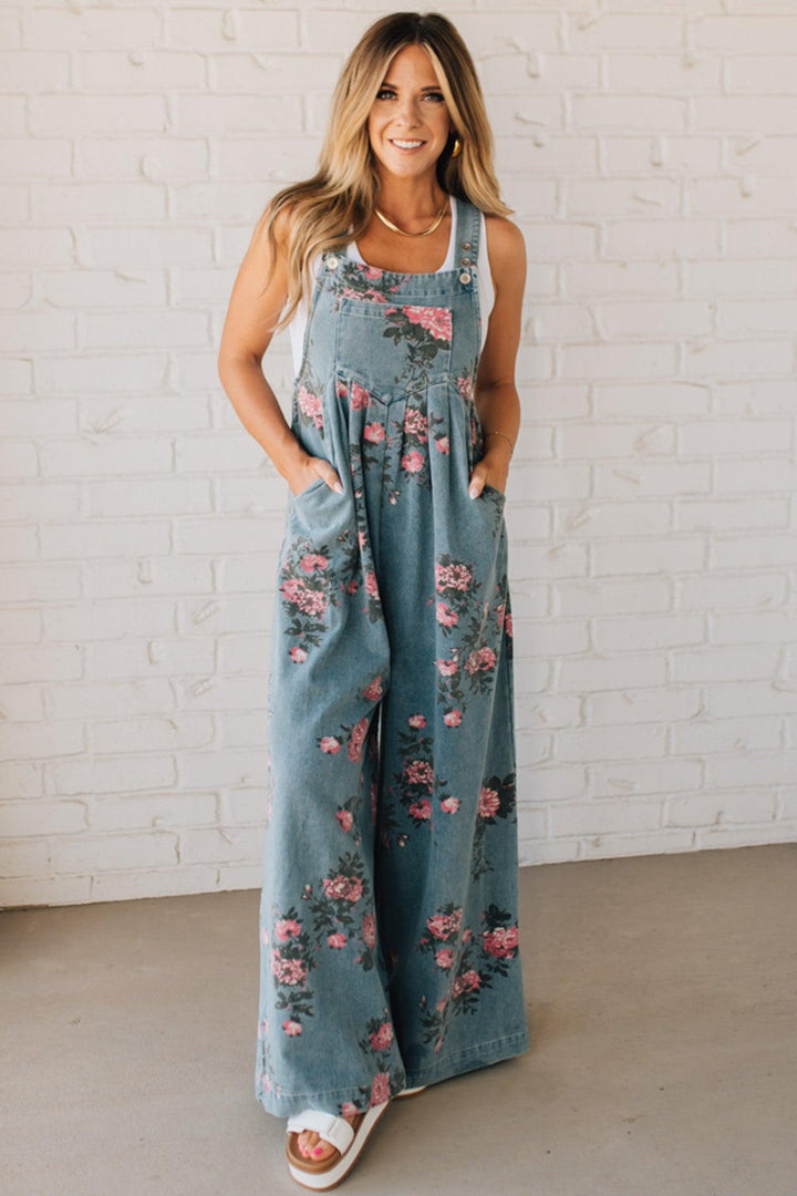 Bibi | Floral Print Denim Overalls
