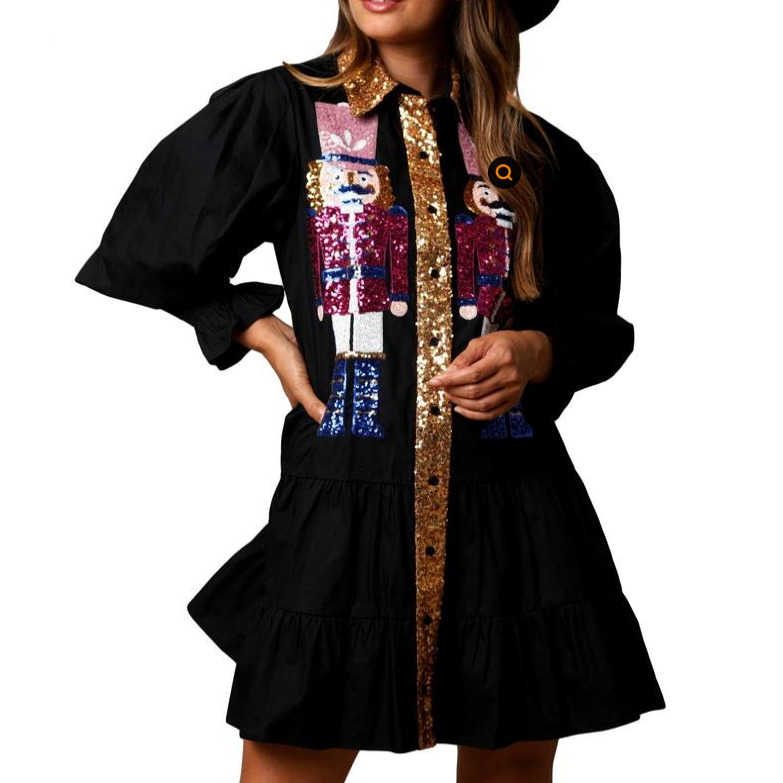 SHEENA™ - Sequin Skirt Holiday Sweatshirt Mini Dress
