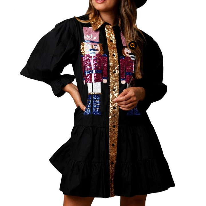 SHEENA™ - Sequin Skirt Holiday Sweatshirt Mini Dress