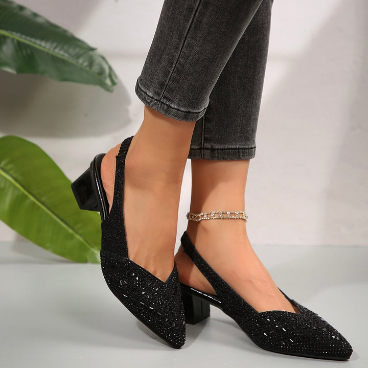 Elegant Rhinestone Slip On Heel Sandals