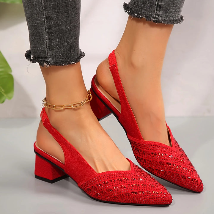 Elegant Rhinestone Slip On Heel Sandals