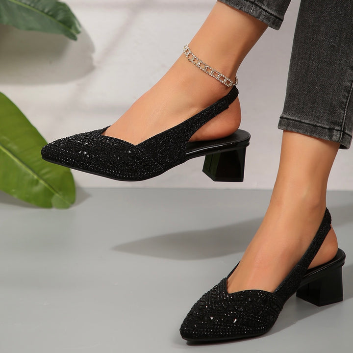 Elegant Rhinestone Slip On Heel Sandals