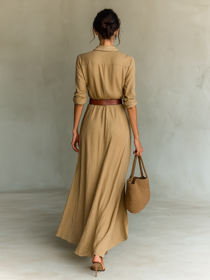Ladies Long Sleeve Belted Maxi Dress