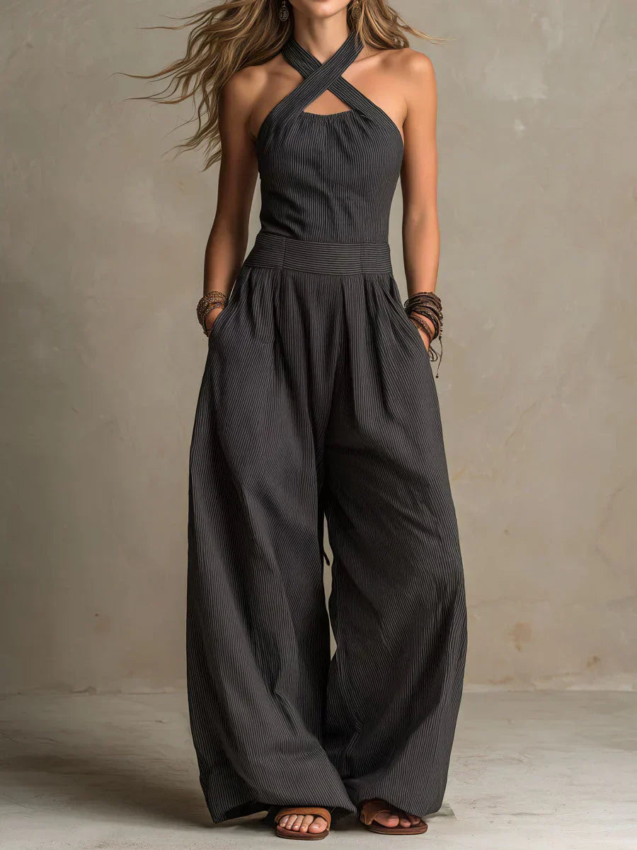 Fiorenzae - Women's Jumpsuit with Crossed Collar and Elegant Wide Legs
