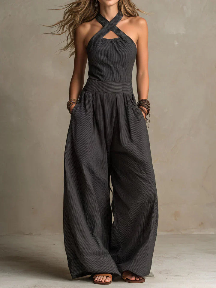 Fiorenzae - Women's Jumpsuit with Crossed Collar and Elegant Wide Legs