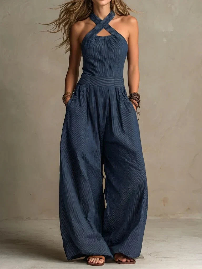 Fiorenzae - Women's Jumpsuit with Crossed Collar and Elegant Wide Legs